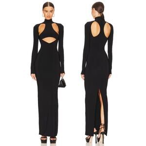 LaQuan Smith Cut Out Turtleneck Gown Maxi Statement Evening Sexy Black Size XS
